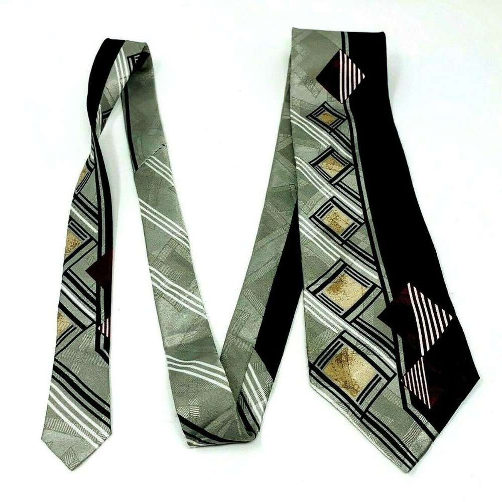 CORNER STONE TIE MENS Necktie Black Silver Gold